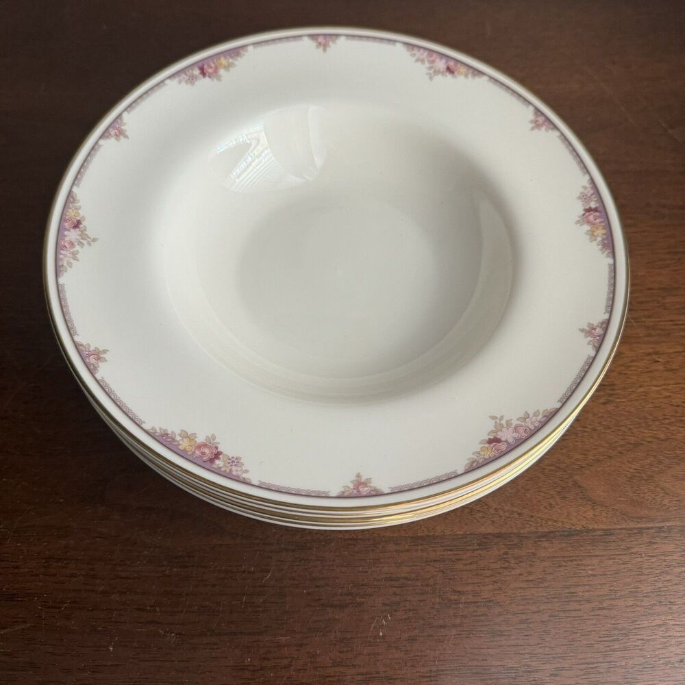 Minton Lyndhurst 4 Rimmed Soup Bowls Royal Doulton England 1986 Bone China